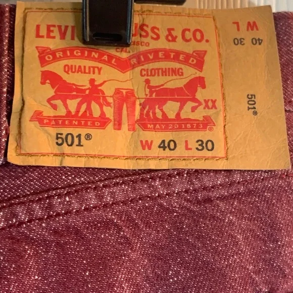 Levi's 501 Mens Jeans Size 40X30.Red.White Oak Cone Denim Button Fly Cotton. EUC - Picture 4 of 4